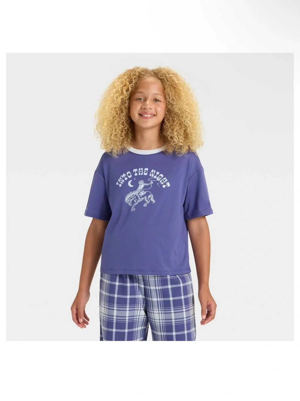 Girls' Cowboy Short Sleeve T-Shirt and Pants PJ Set- Medium